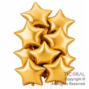 SET DE GLOBOS METALIZADOS ESTRELLA ORO x 10 UNIDADES